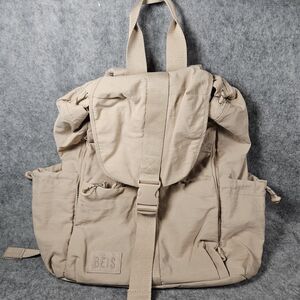 BEIS The Sport Backpack Beige Travel Carry On Nylon Laptop Backpack READ